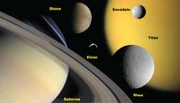 Imagen de Saturno y 5 de sus 60 satélites.
