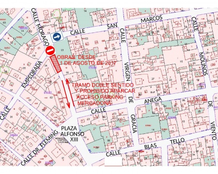 Zona objeto de obras de semipeatonalización