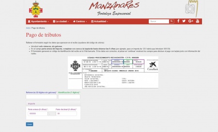 Apartado de la web municipal a través del que se puede efectuar el pago de los tributos