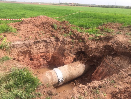 Reparación efectuada en la tubería de la red general de abastecimiento
