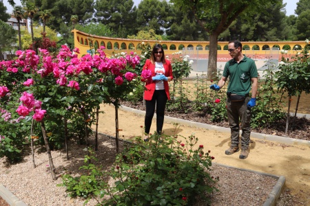 Isabel Díaz-Benito y Manuel Muñoz en la rosaleda del parque
