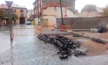 Obras en el cruce de la plaza de Alfonso XIII con calle Monjas y Blas Tello