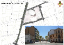 Zona a reformar y simulación de cómo quedará la calle