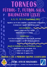 Cartel de los torneos de fútbol 7, baloncesto 3x3 y fútbol sala 2021