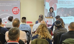 Gemma de la Fuente durante la inauguración de la jornada de UGT