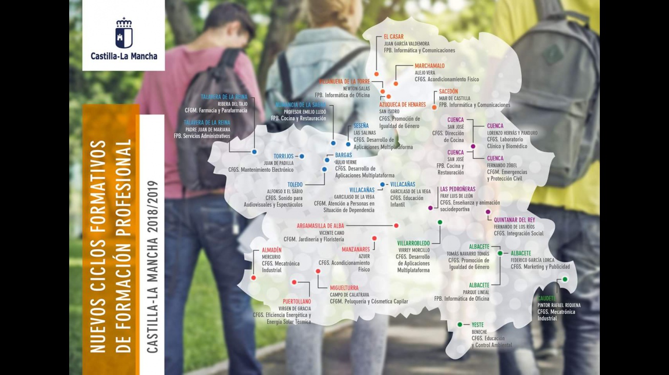 Mapa de nuevos ciclos de FP en Castilla-La Mancha