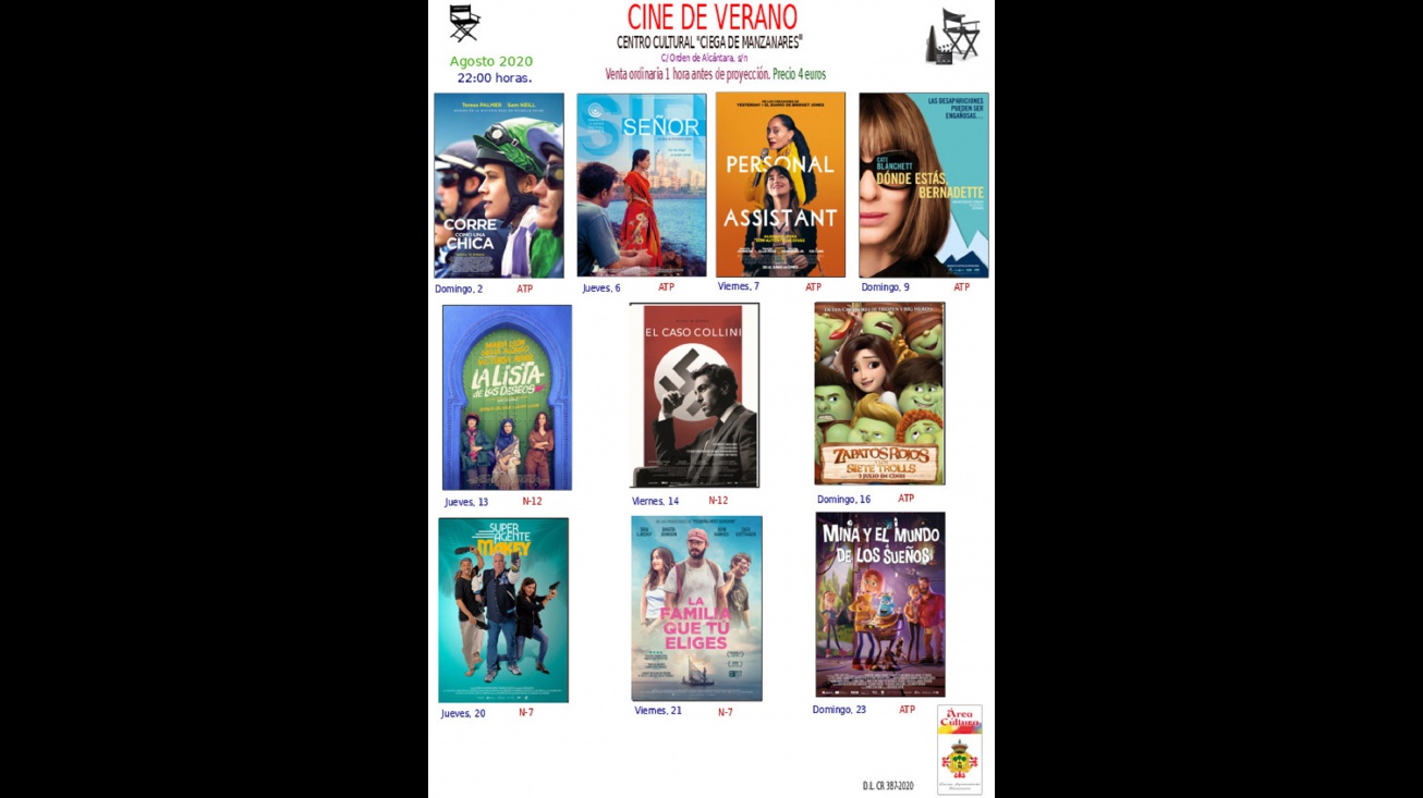 Cartelera del cine de verano mes de agosto