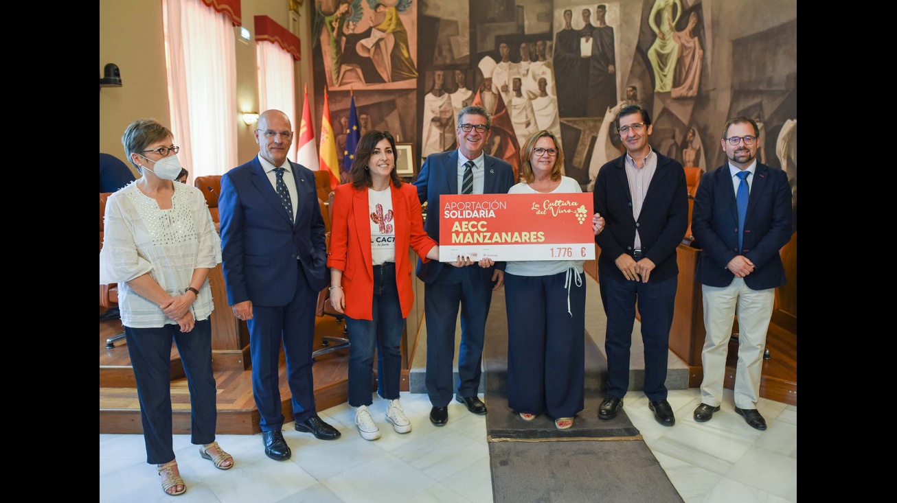 Entrega cheque a AECC Manzanares. Imagen: Diputación de CR