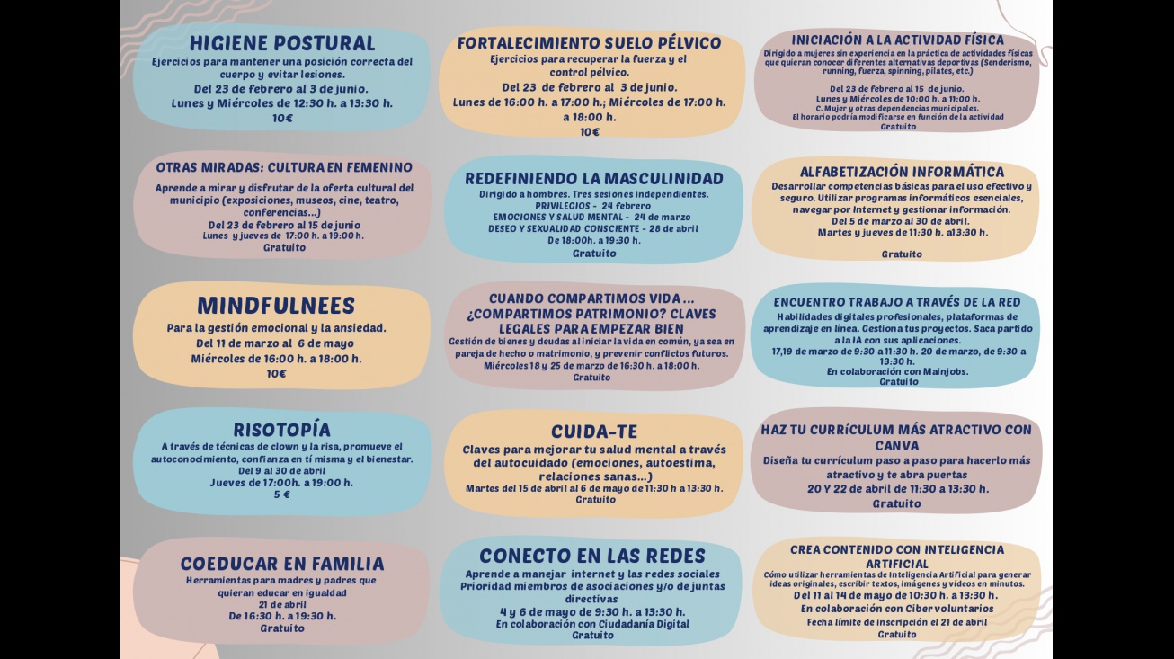 Cursos y talleres Centro de la Mujer (febrero-junio 2026)